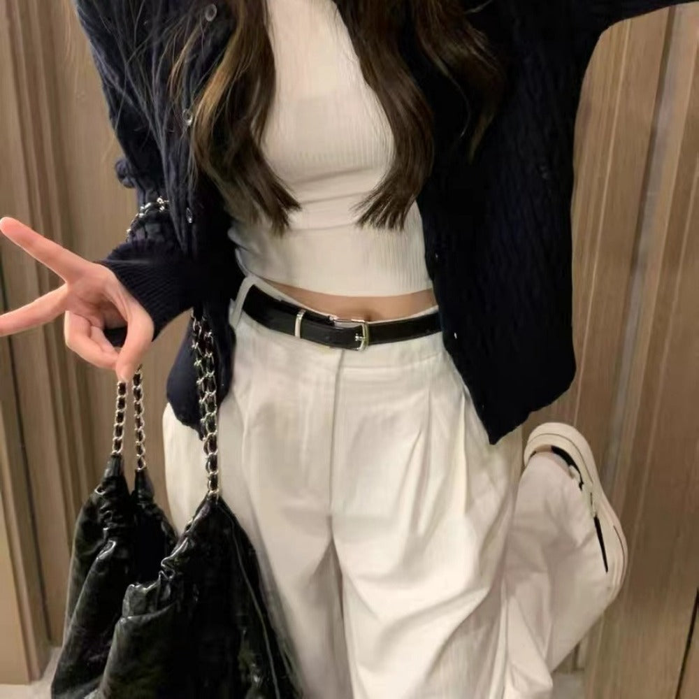 White Wide Leg High Waist Pants for Women - Viviana