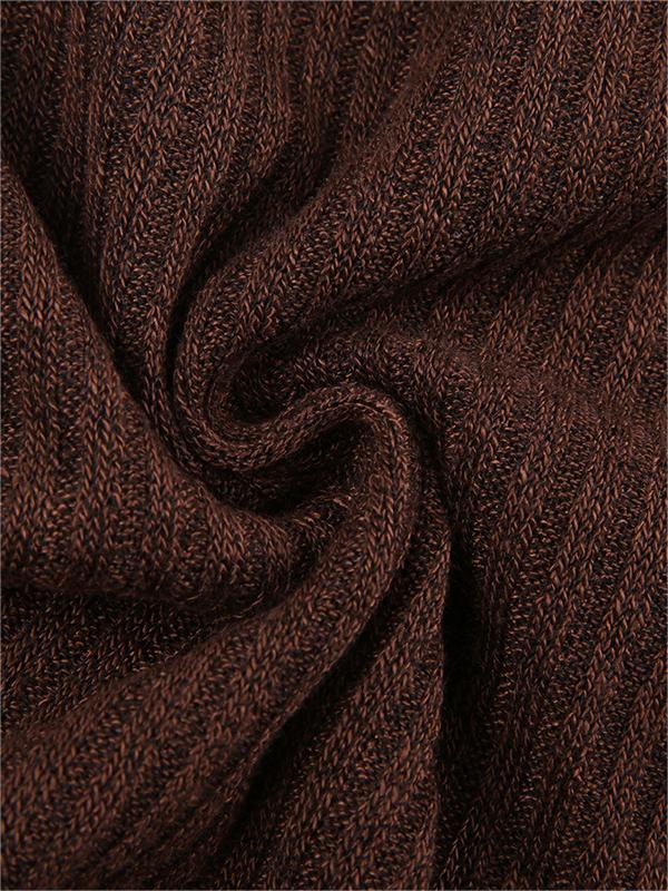 Brown Long Sleeve Knit Top with Lace Pattern and Buttons