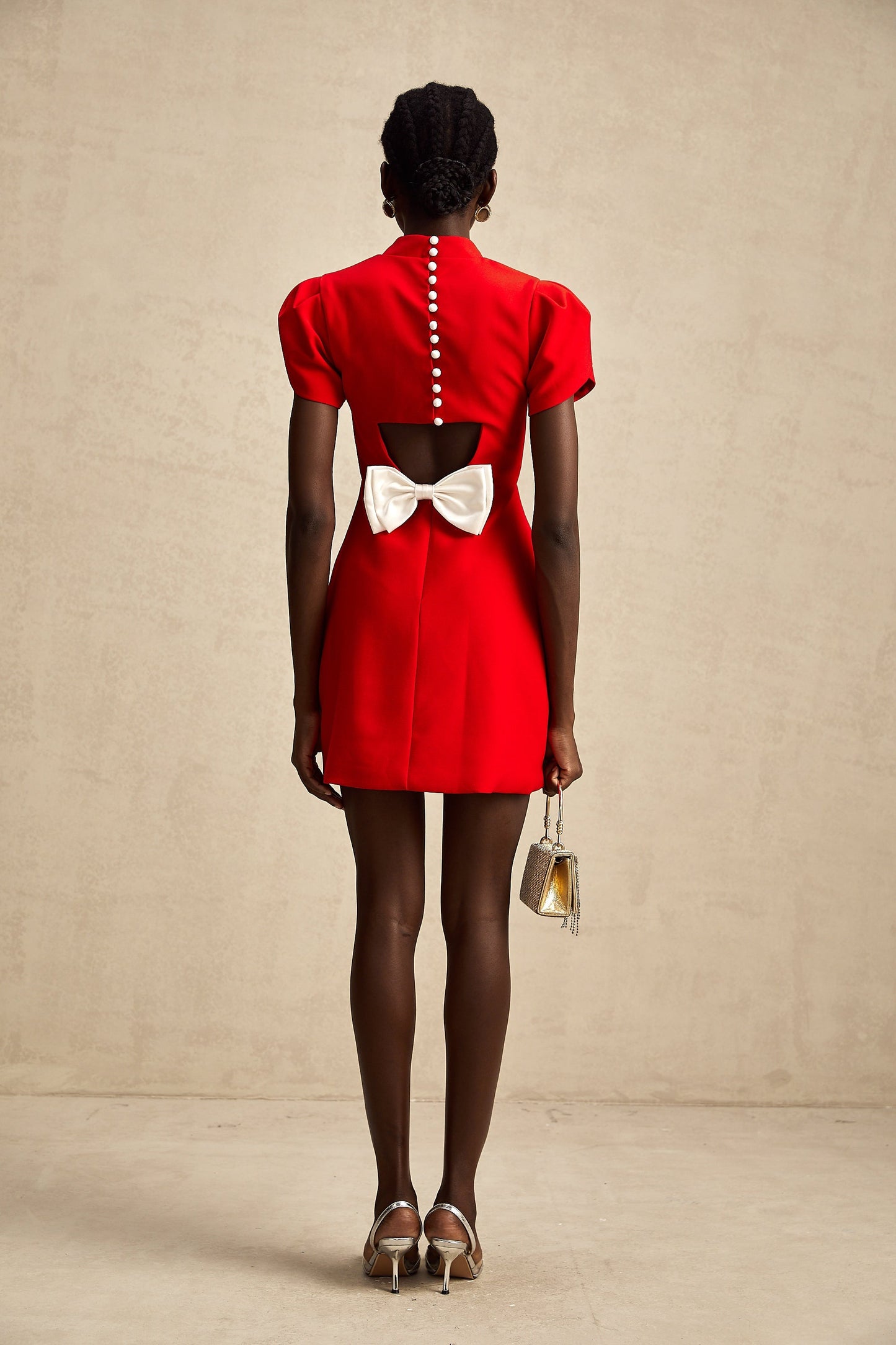 Cherry Red Mini Dress with Back Bow Detail for Women - Irene