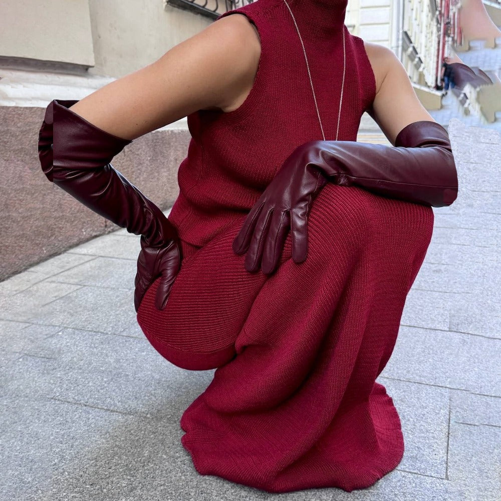 Ribbed Knit Set with High Neck for Women - Ester