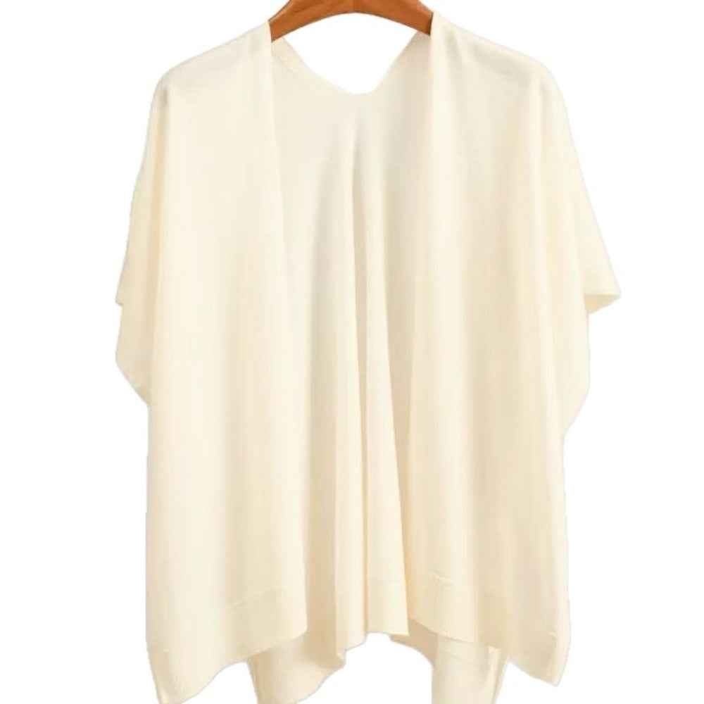 Solid Color Knit Shawl with Button for Women - Michela