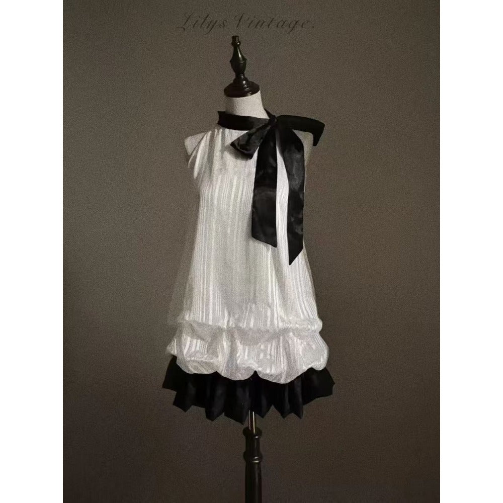 Black and White Sleeveless Mini Dress for Women - Iris