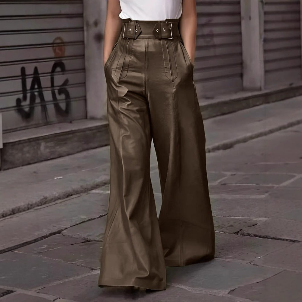 Wide Leg High Waist Leather Pants for Women - Natalia