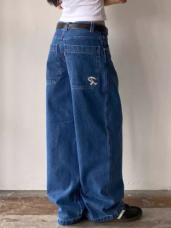Solid Color Vintage Pocket Embroidery Boyfriend Jeans