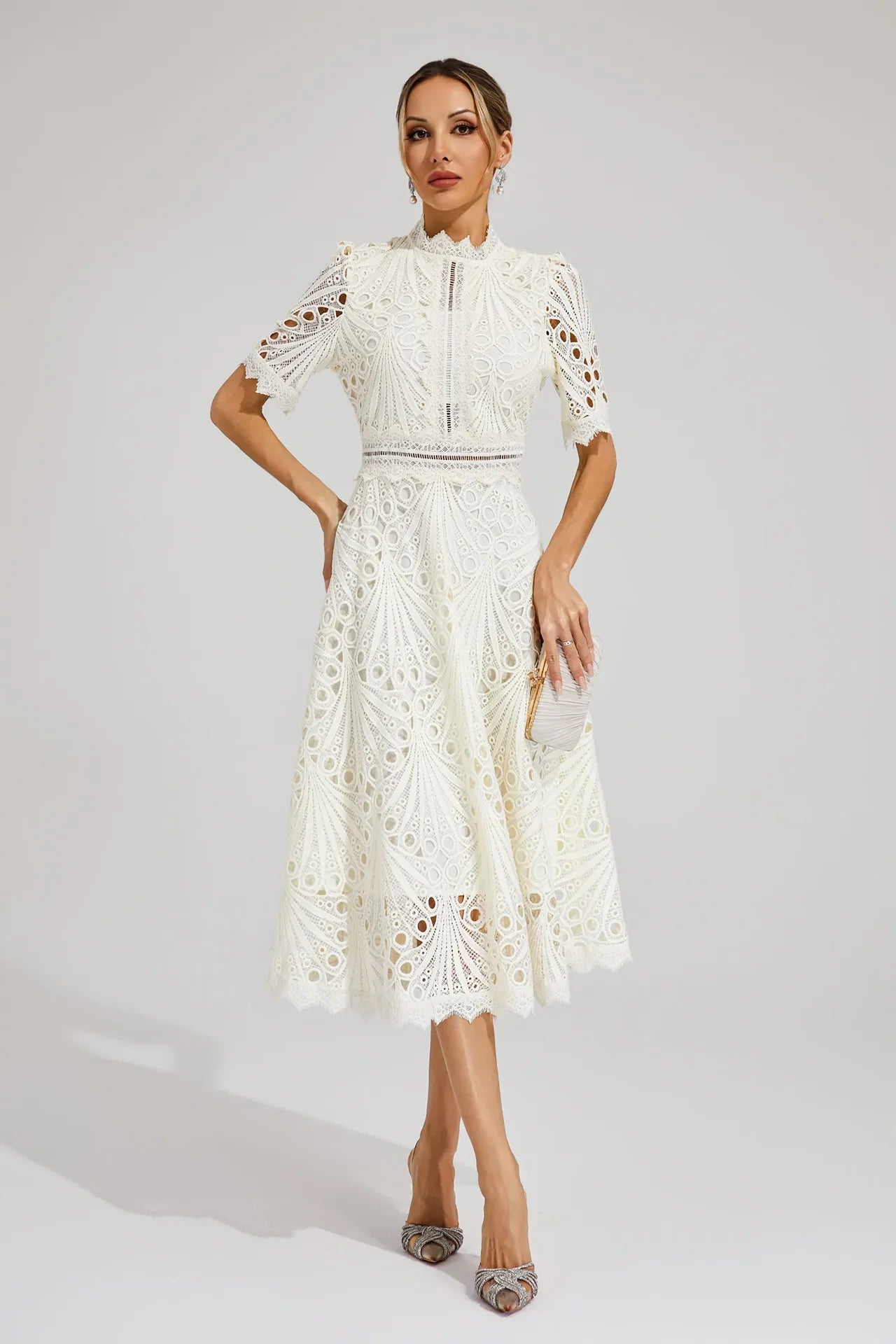 Party Lace Midi Dress | Solid Color