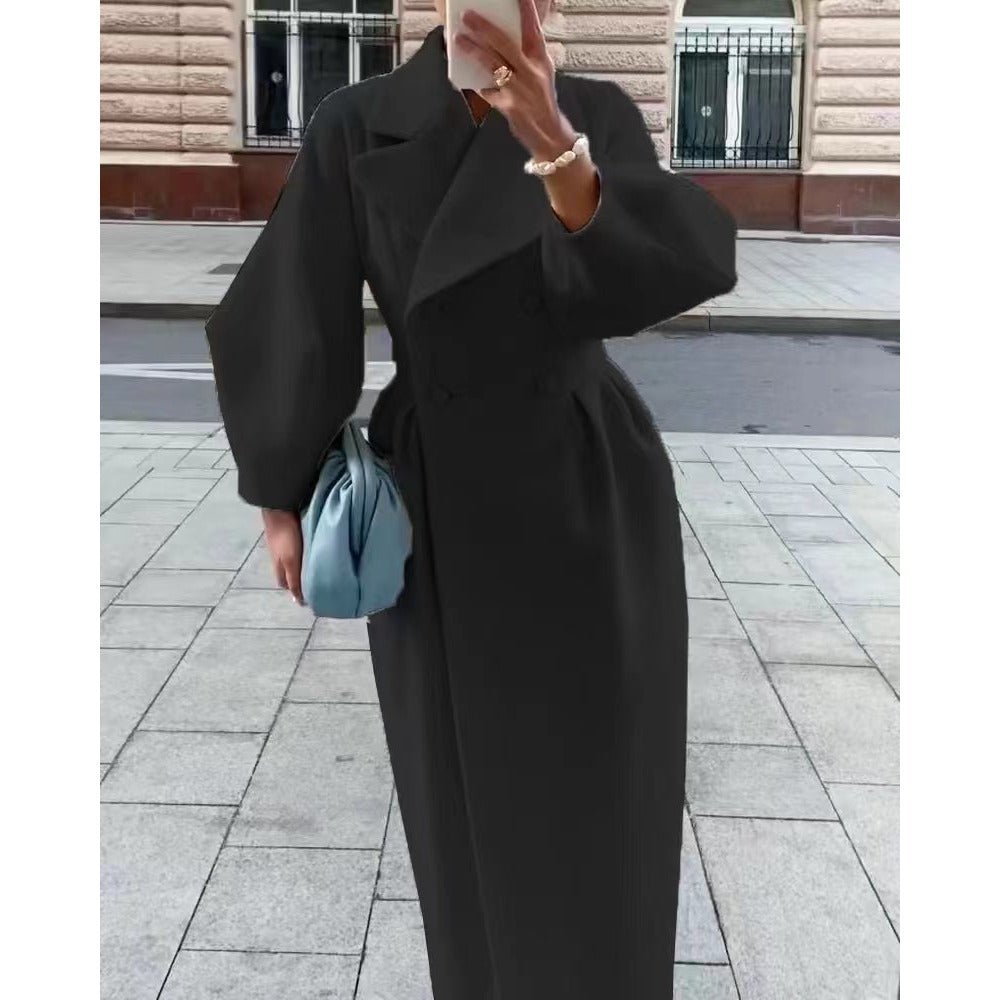 Double Breasted Coat with Puff Sleeves for Women - Letizia