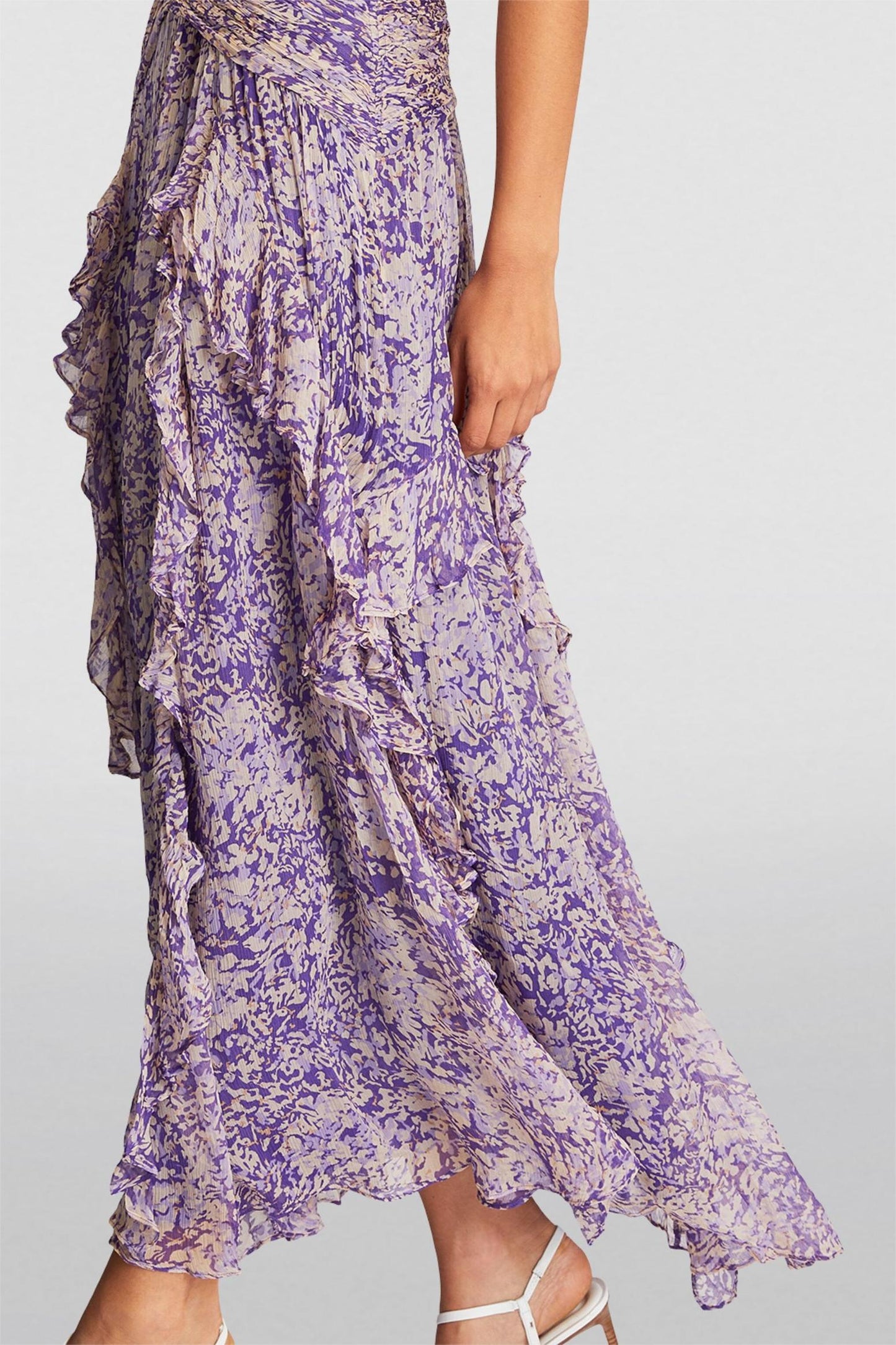 Purple Floral Ruffle Maxi Dress with Sleeveless Design for Women - Valentina