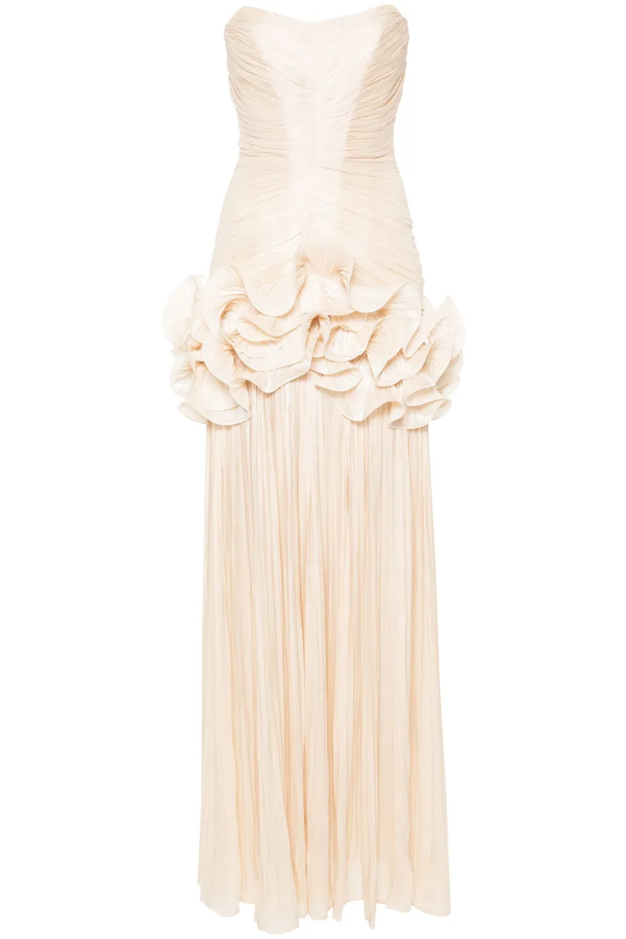 Champagne Strapless Maxi Dress with Ruffle Detail for Women - Lia