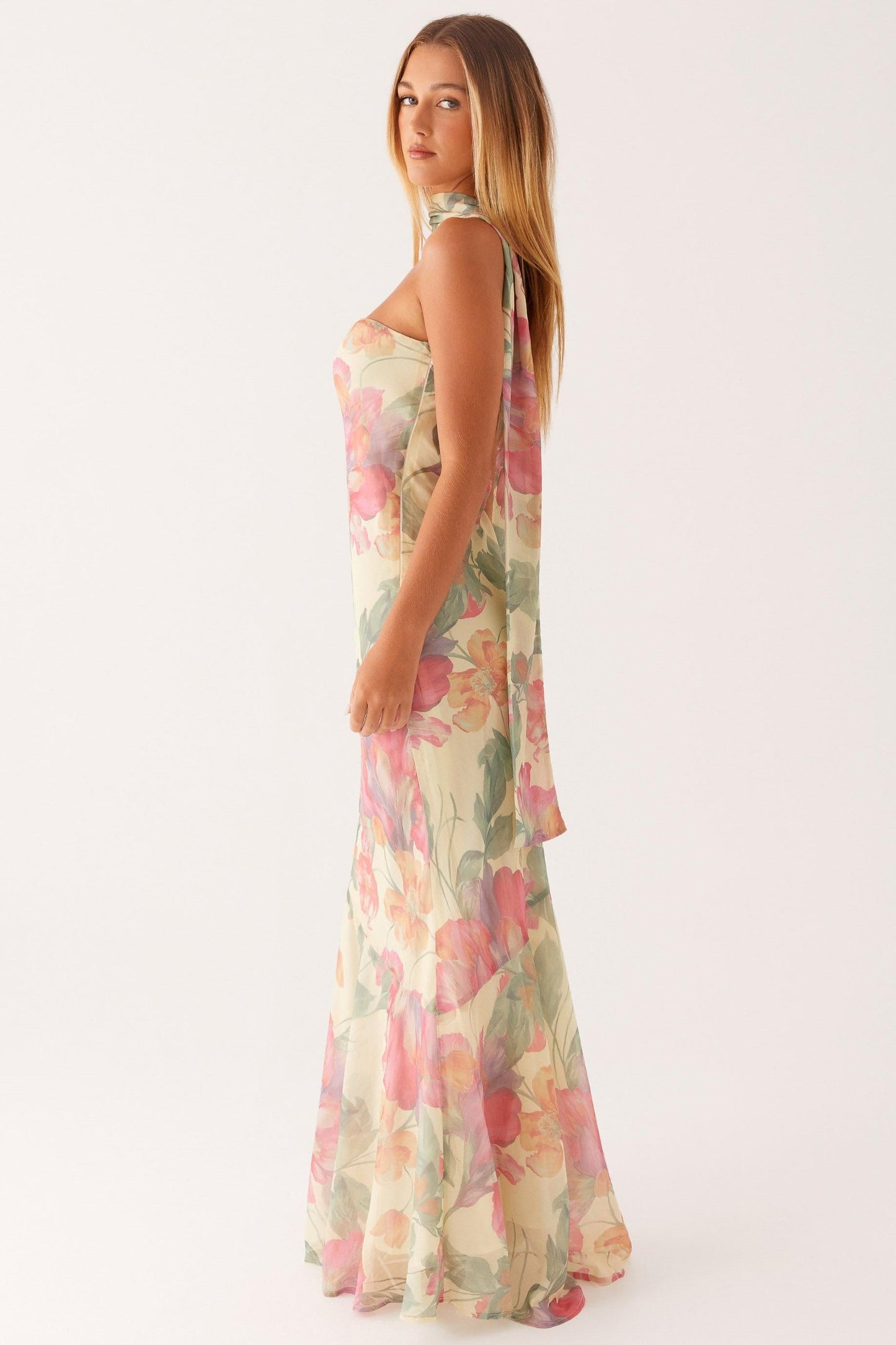 Floral Print Strapless Maxi Dress in Light Yellow for Women - Annamaria