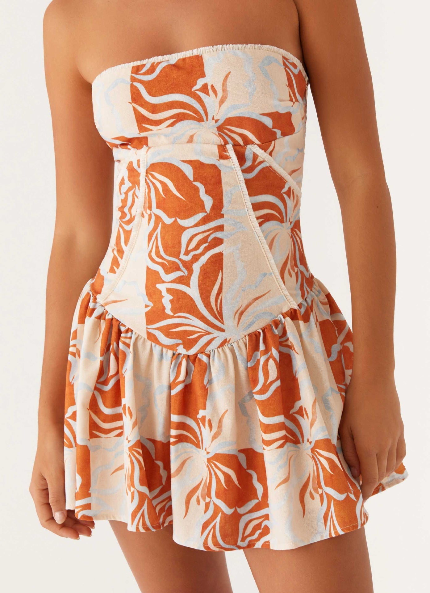 Paulina Mini Dress - Orange Blue Floral