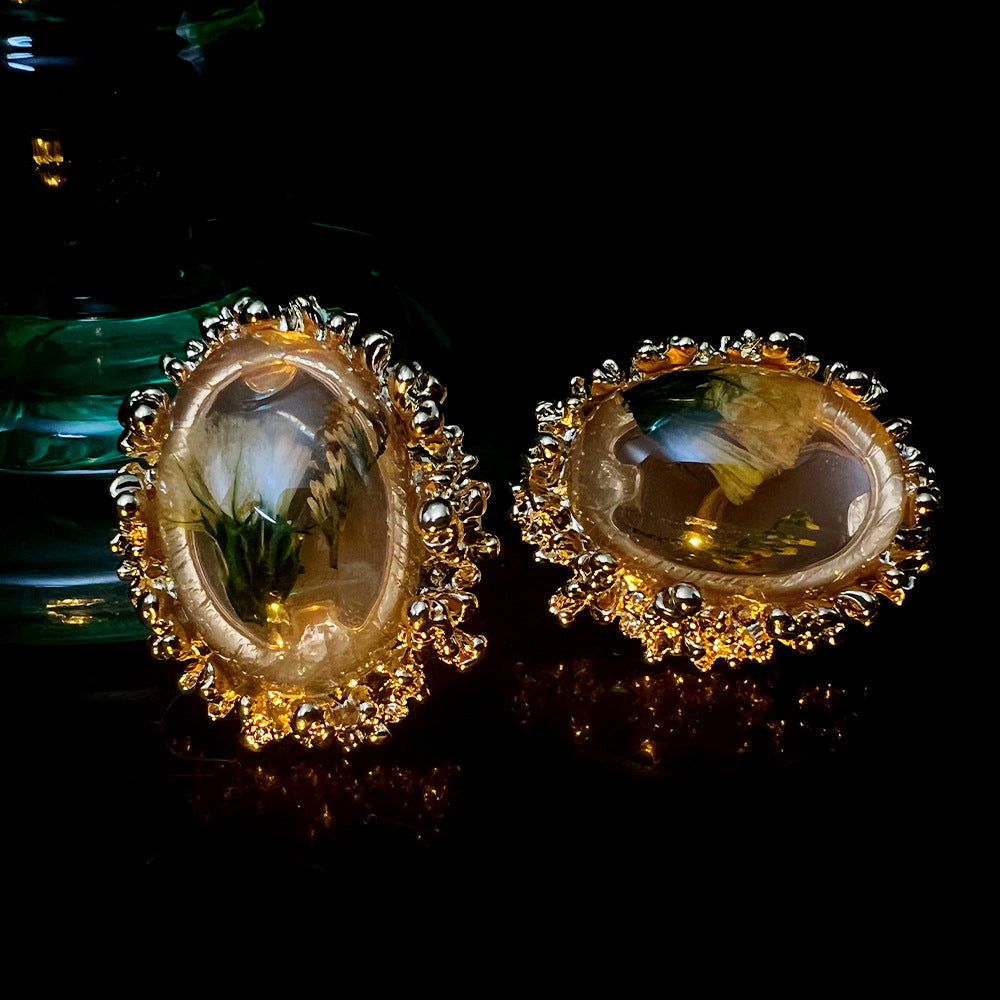 Silver Oval Vintage Stud Earrings with Pearl Detail for Women