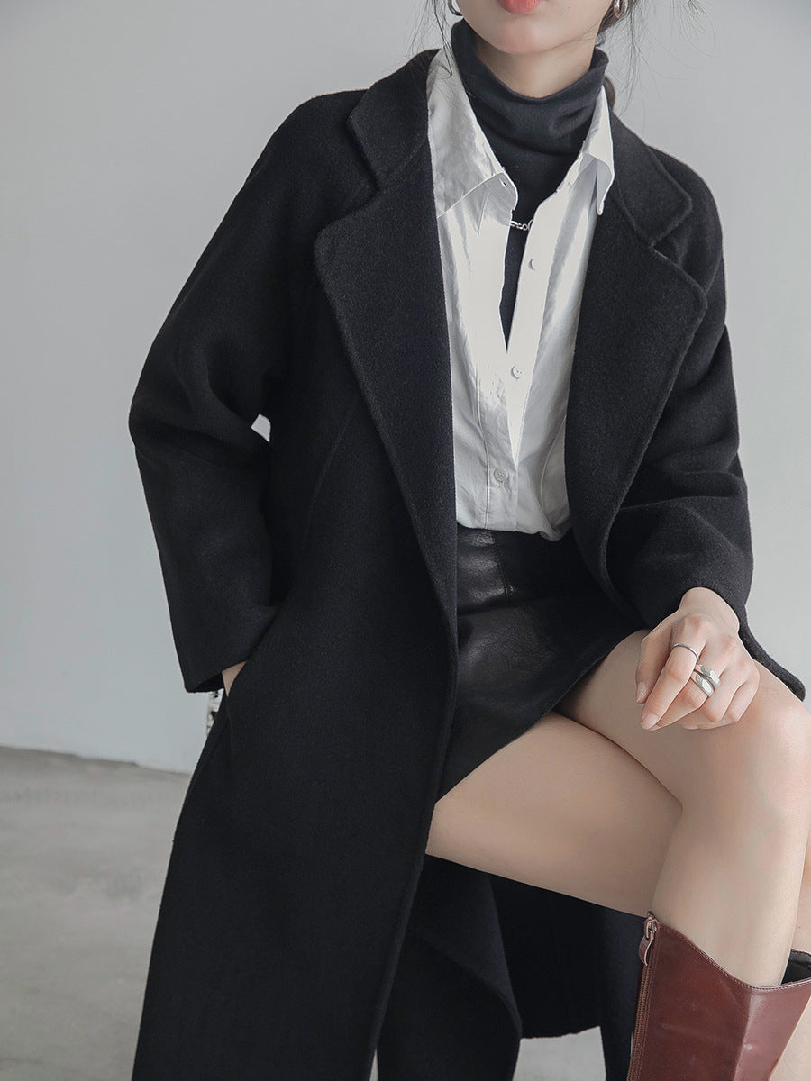 Long Belted Wool Coat for Women - Lia