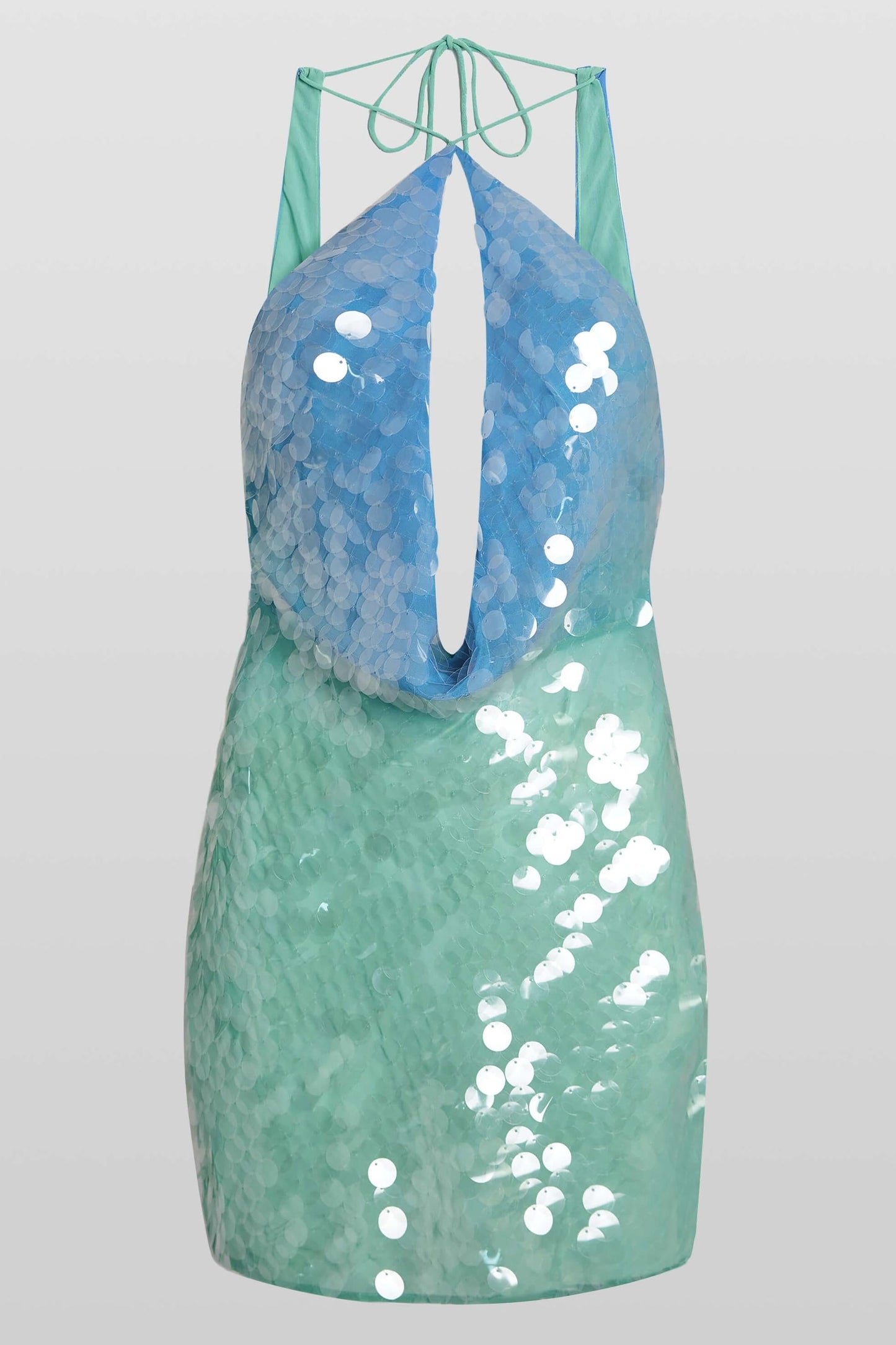 Blue Green Sequin Mini Dress with Halter Neck for Women - Alba