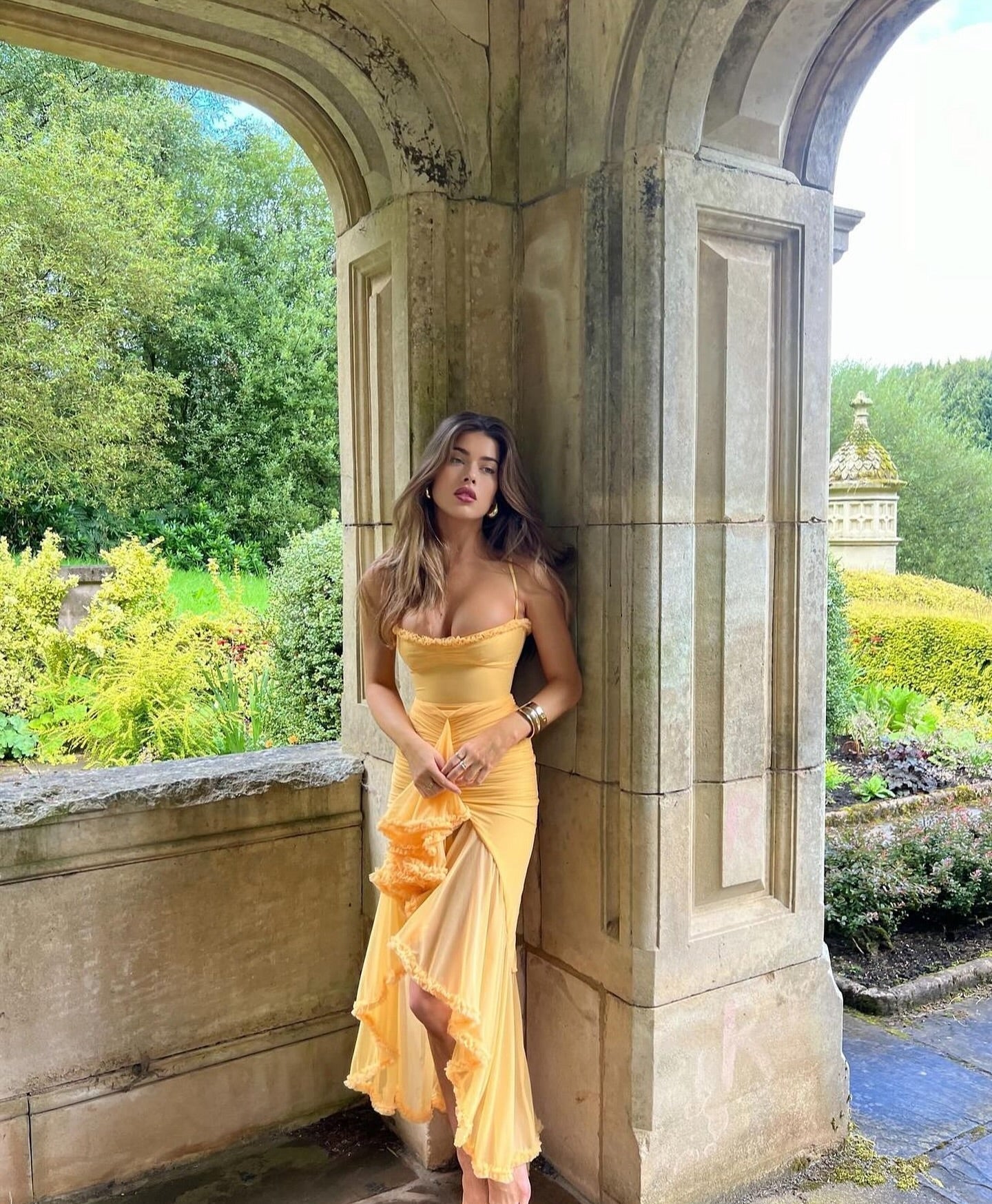 Ruffle Mesh Maxi Dress with Spaghetti Straps for Women - Anna