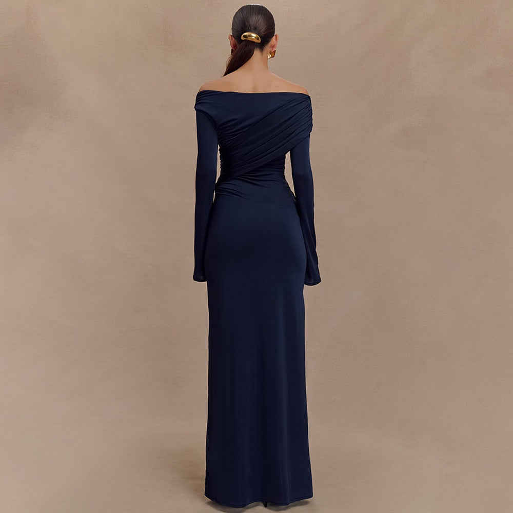 Long Sleeve Maxi Dress with Ruched Detail for Women - Immacolata
