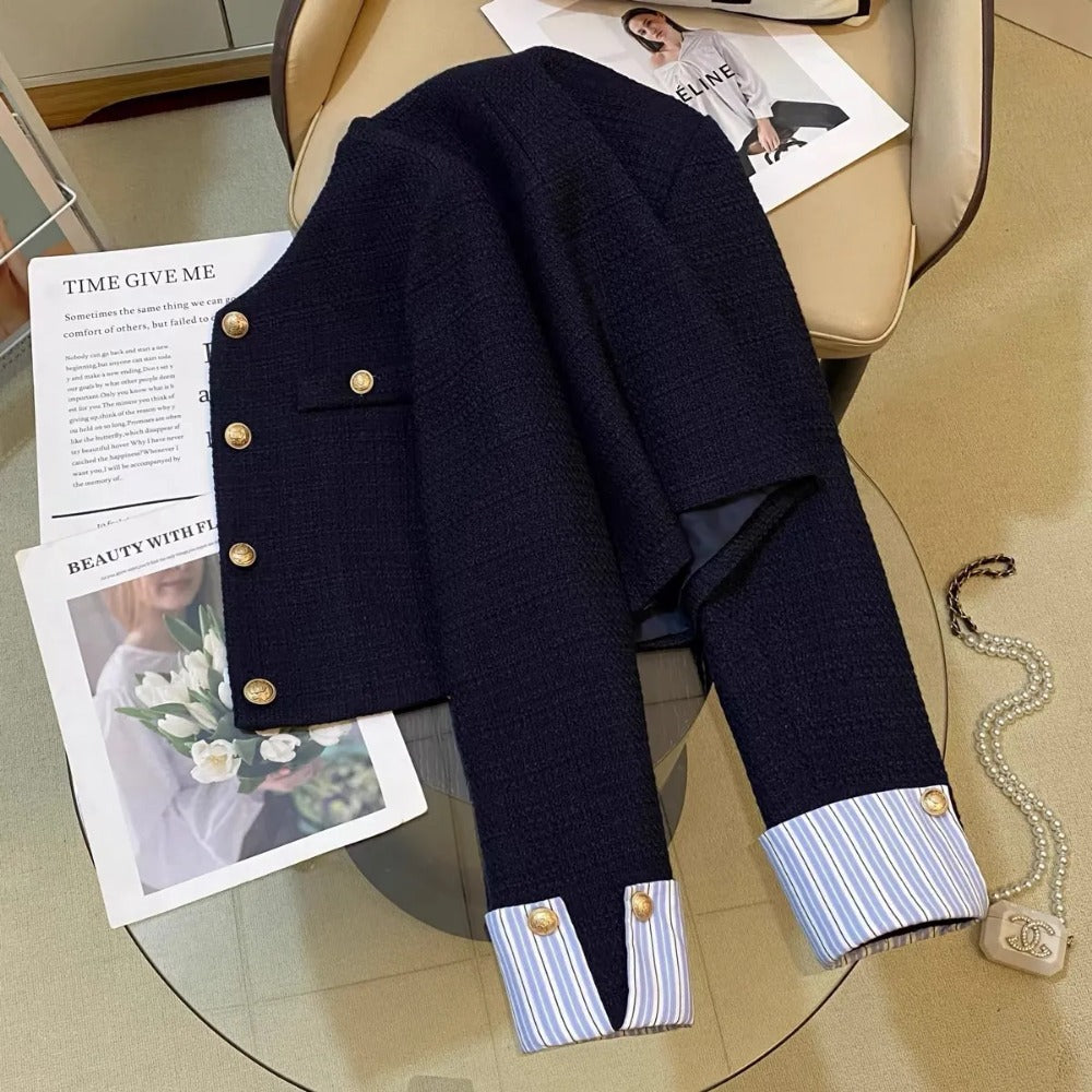 Navy Blue Button Front Blazer Jacket for Women - Adele