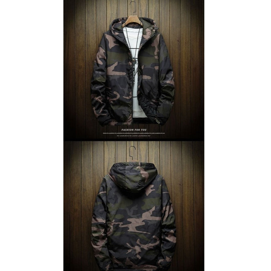 Camouflage Print Hooded Zip Up Jacket for Men - Giuditta