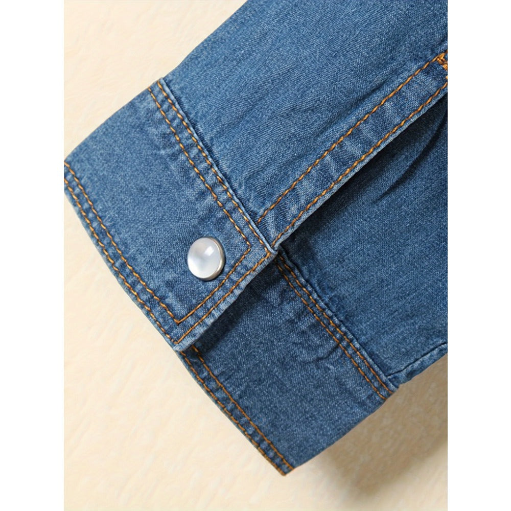 Blue Denim Button Up Tie Front Shirt for Women - Vera