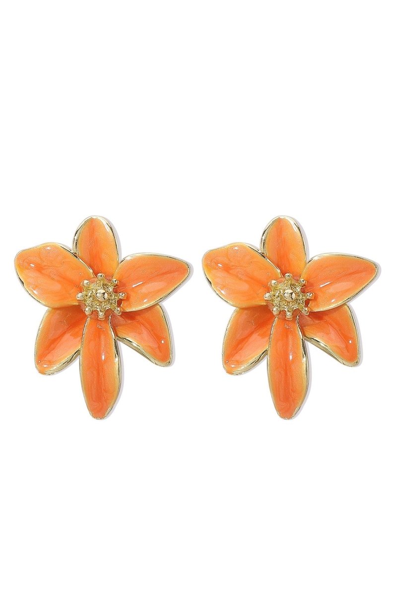 Orange Floral Enamel Earrings with Gold Detail for Women - Norma