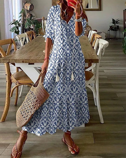Women's V-Neck 3/4 Sleeve Summer Dress | Maxi