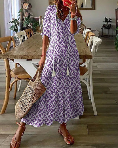 Women's V-Neck 3/4 Sleeve Summer Dress | Maxi