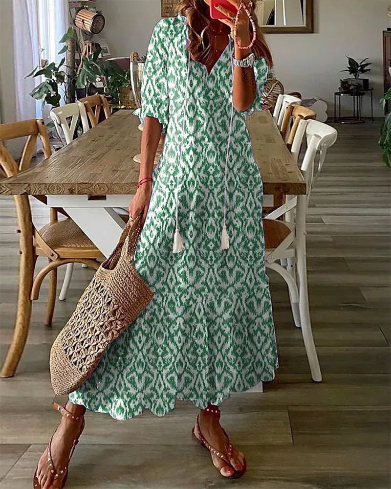 Women's V-Neck 3/4 Sleeve Summer Dress | Maxi