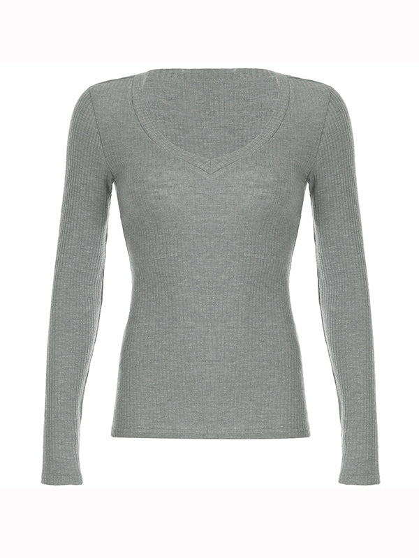 90's Gray Slim Fit Long Sleeves Knit Top