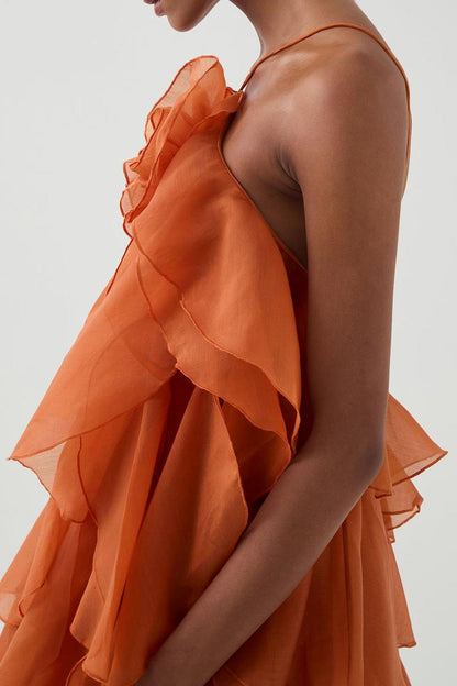 Layered Ruffle Maxi Dress with Halter Neck for Women - Cecilia