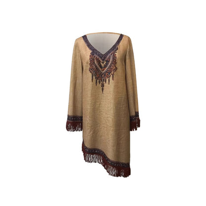 Embroidered Bohemian Mini Dress with Fringe for Women - Patrizia
