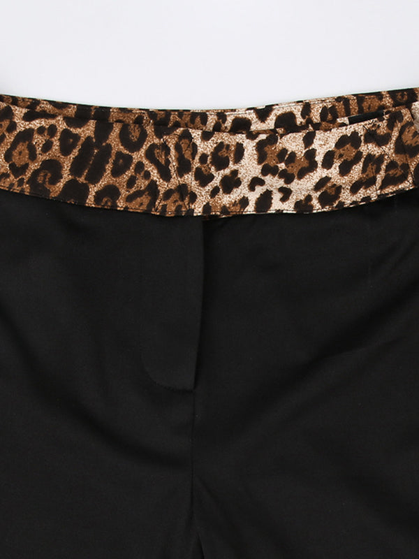 Leopard splice flared trousers with elastic waistband