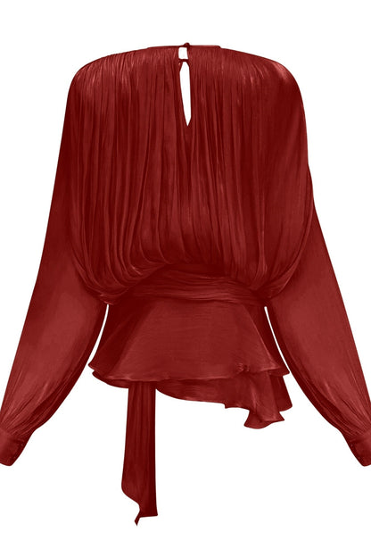 Pleated Blouse with Tie Neck for Women - Fulvia