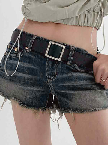 Dark Low Waist Denim Shorts with Belt