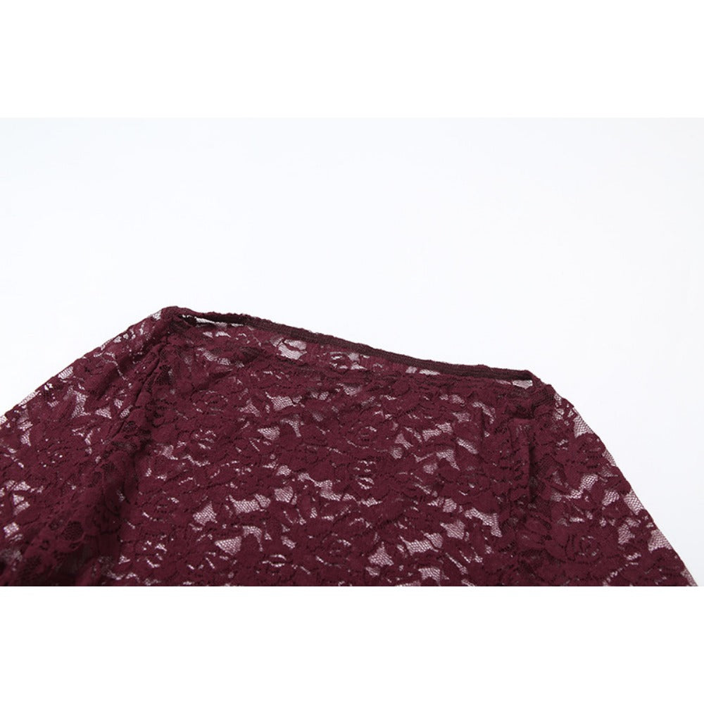 Burgundy Lace Long Sleeve Maxi Dress for Women - Miriam