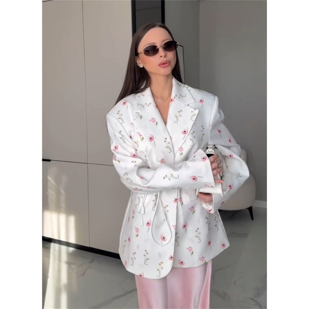 Floral Print Belted Blazer Jacket for Women - Giusy