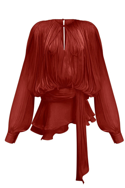 Pleated Blouse with Tie Neck for Women - Fulvia