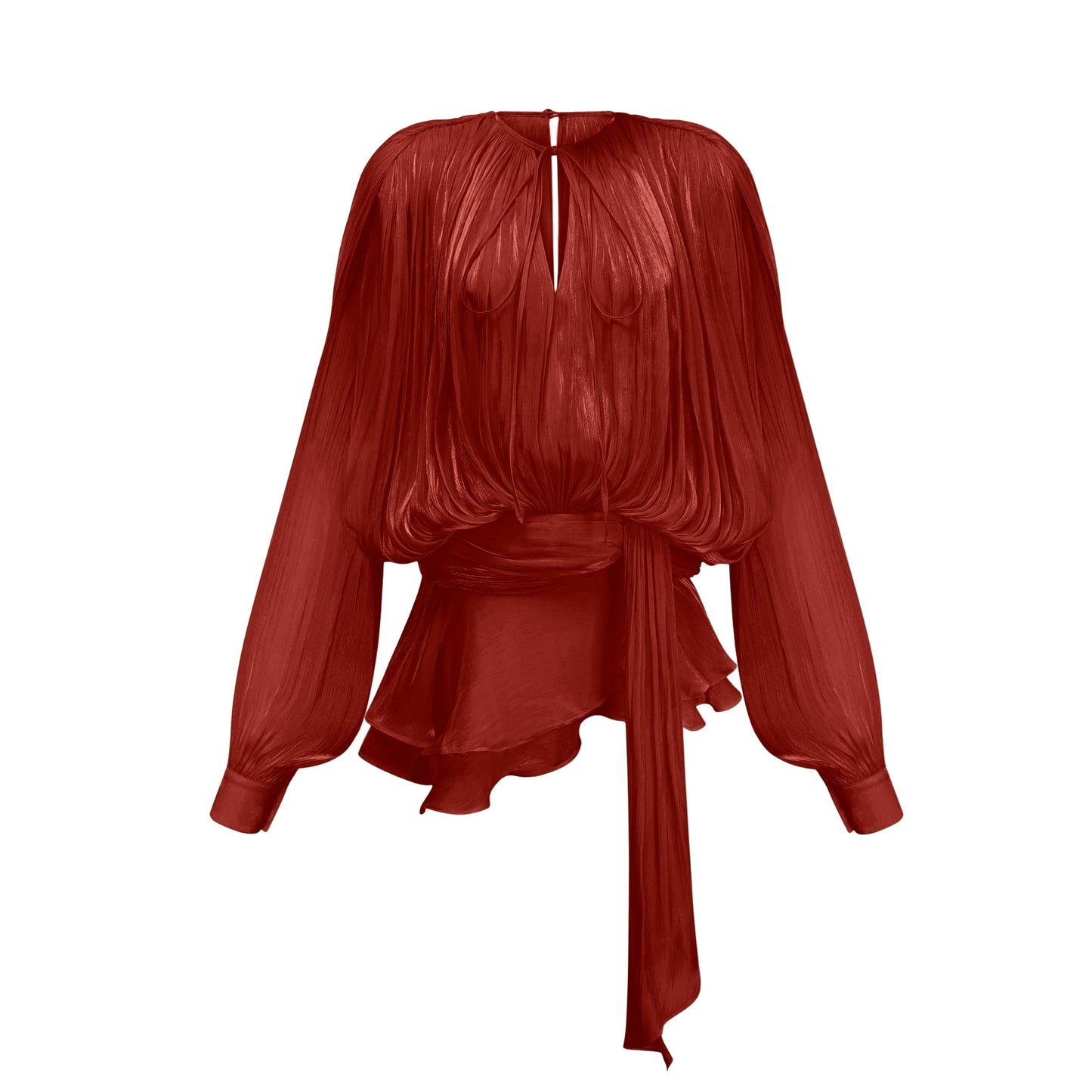 Red Pleated Mini Dress with Tie Waist for Women - Eugenia