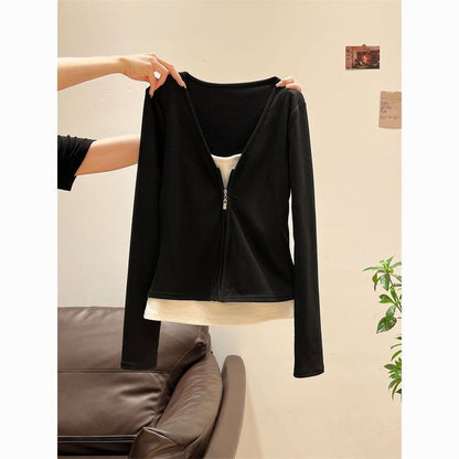 Black Long Sleeve Zip Up Shirt for Women - Alba