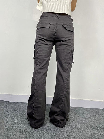 Pantalones cargo acampanados de alta elasticidad con bolsillos con solapa