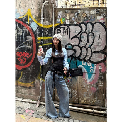 Light Blue Wide Leg High Waist Jeans for Women - Larissa