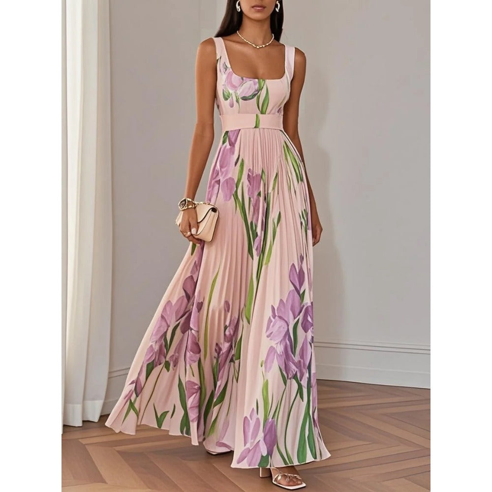 Floral Print Maxi Dress with Square Neck for Women - Gisella