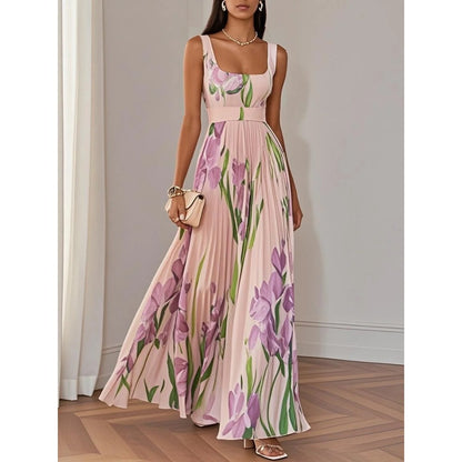 Floral Print Maxi Dress with Square Neck for Women - Gisella