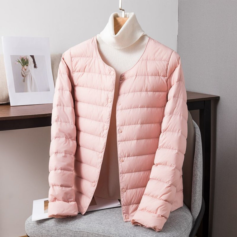 Lightweight Down Jacket with Snap Buttons for Women - Sebastiana