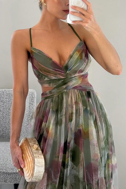 Multicolor Chiffon Maxi Dress with Spaghetti Straps for Women - Erika