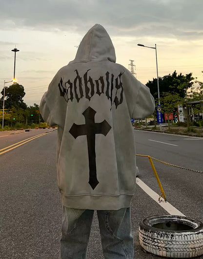 Sudadera con capucha con estampado inicial de desesperación de hip hop