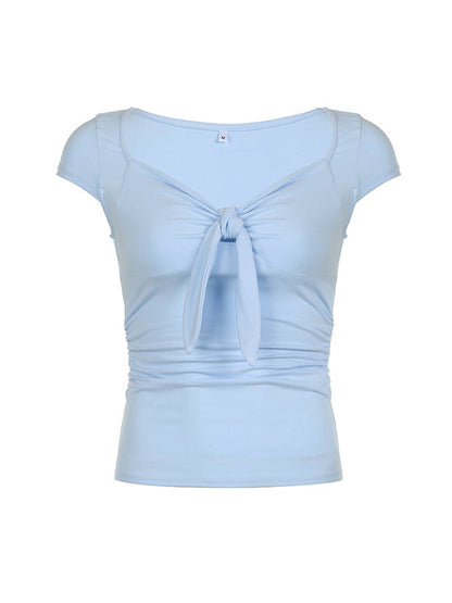 Blue Front Ruffle Short Sleeve Tee