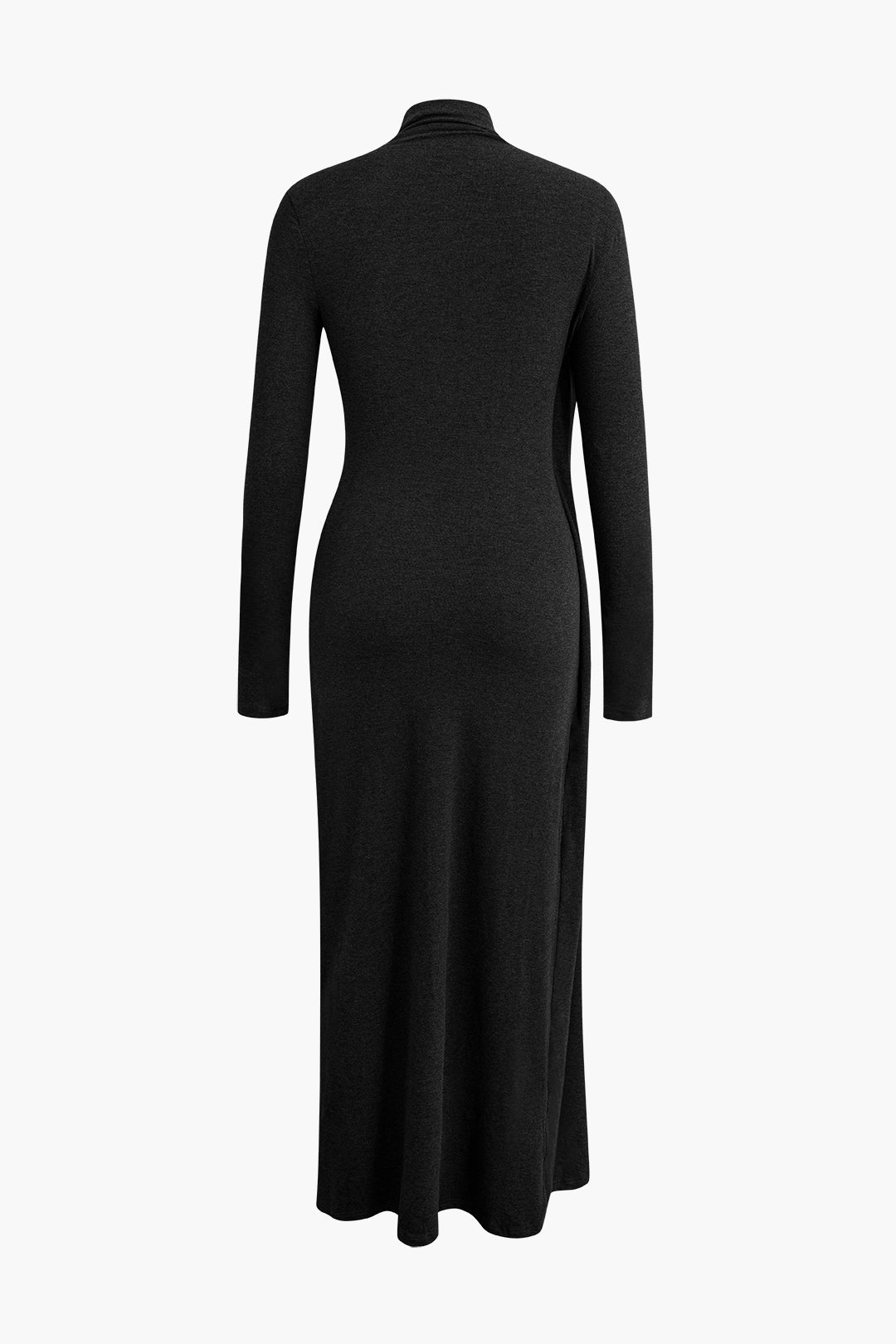 Vintage Mock Neck Wrap Ruched Long Sleeve Slit Maxi Dress