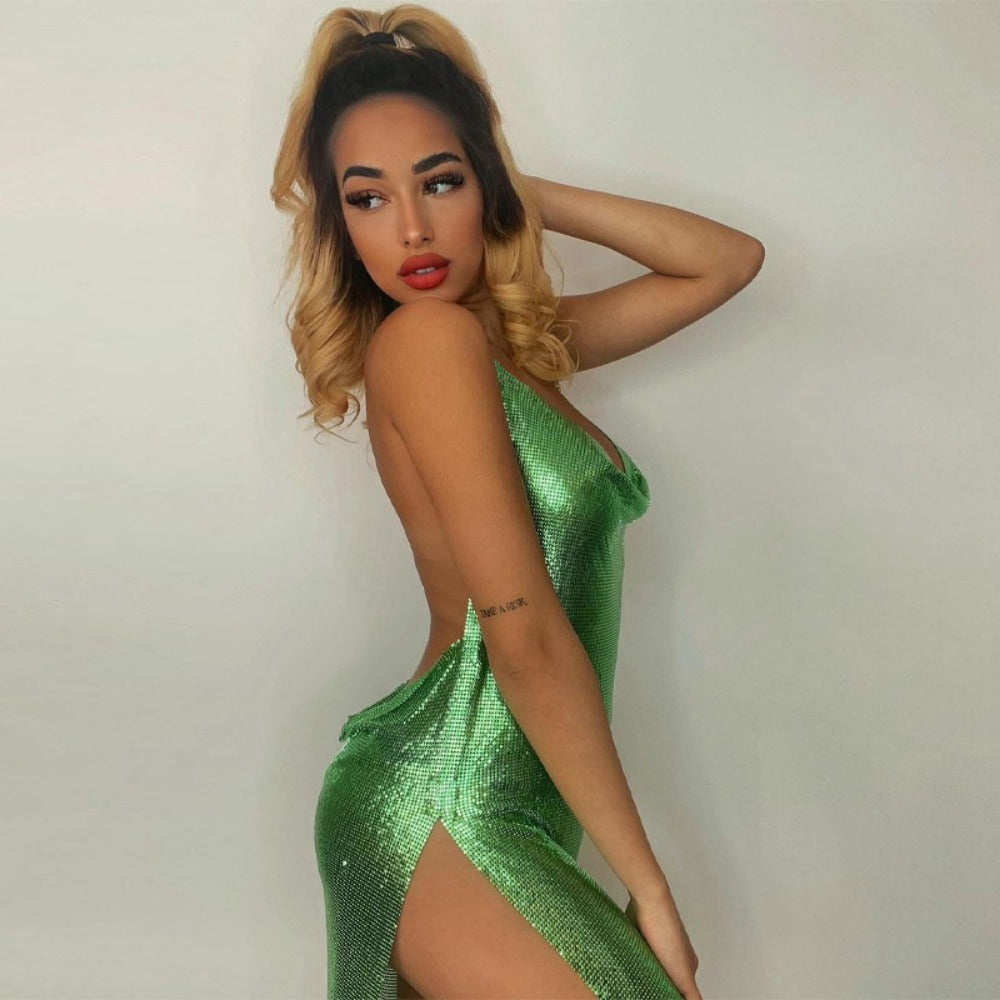 Metallic Mini Dress with Halter Neck for Women - Adele