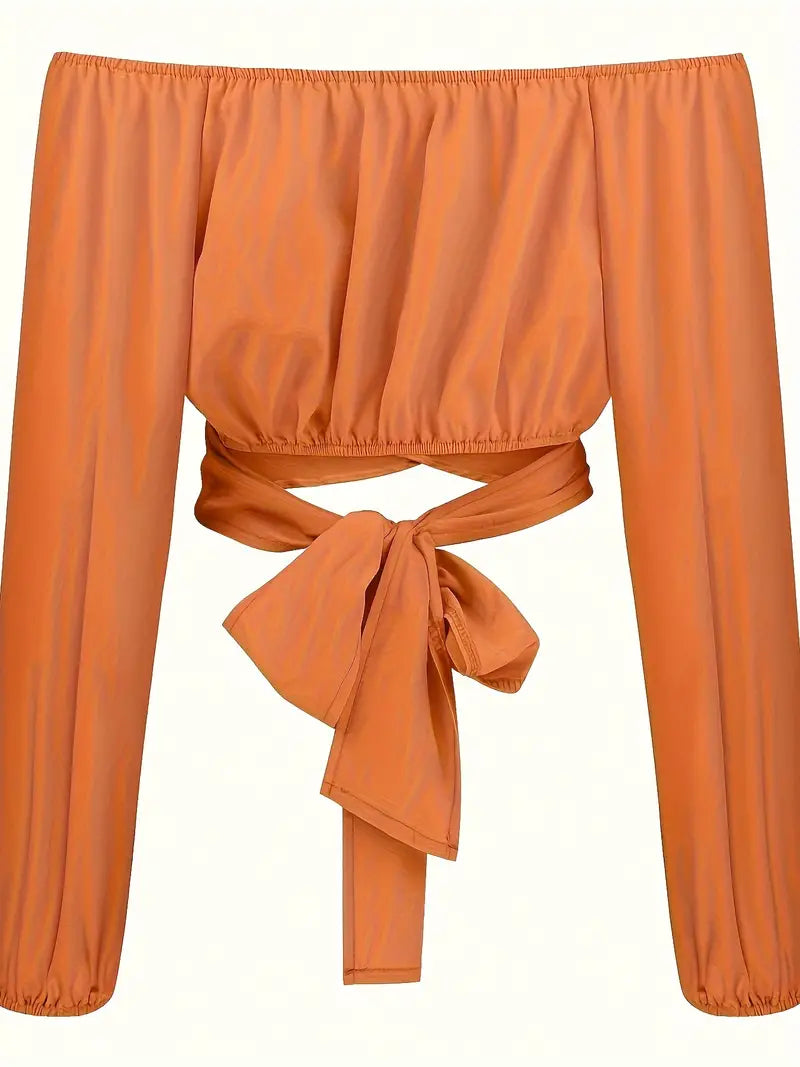 Orange Cross Tie Back Off Shoulder Crop Blouse