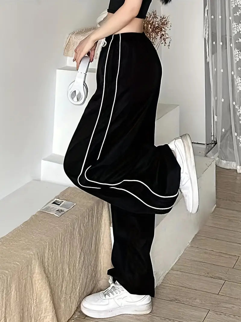 Retro Sport Black Contrast Baggy Sweatpants