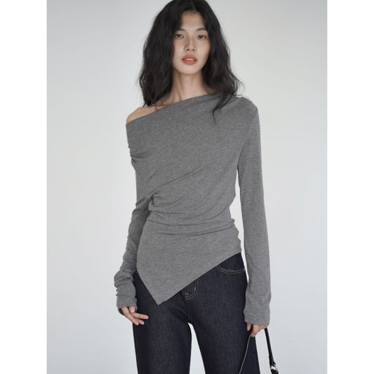 Gray Off Shoulder Long Sleeve Top for Women - Giuliana